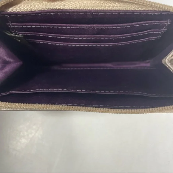 Coach Gold Leather Metallic Wallet Wristlet Zip-Around Small Clutch Handbag - Picture 3 of 3